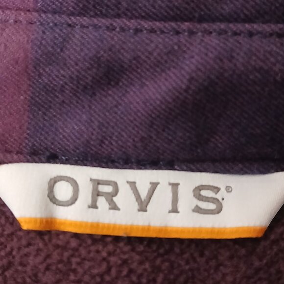 Orvis Jacket XL Fleece Lined Flannel Snap Front Purple Navy Checked Chore Coat - Picture 10 of 13